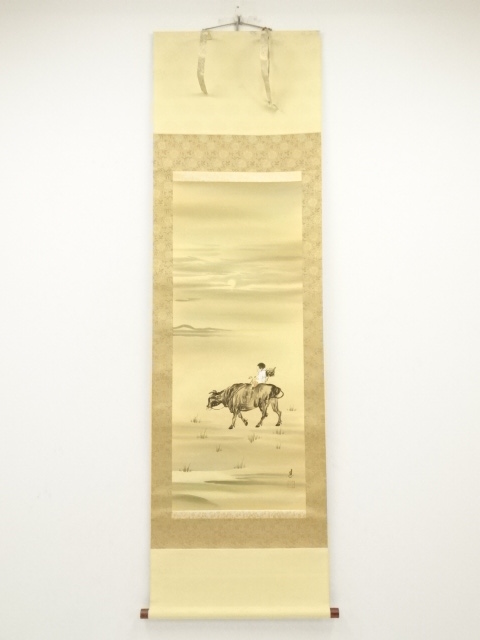 JAPANESE HANGING SCROLL / HAND PAINTED / KID ON OC BACK